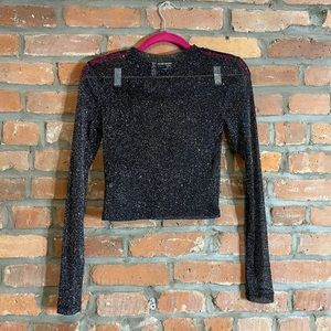NWOT ✨ ASOS Design Sheer Long Sleeve Glitter Crop Top Size S